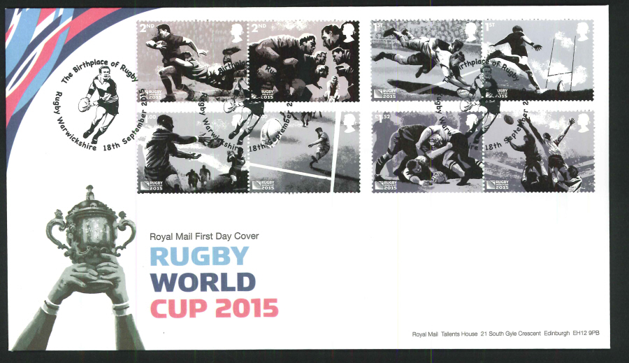 2015 Rugby World Cup Set First Day Cover, Pictorial / Rugby Warwickshire Postmark